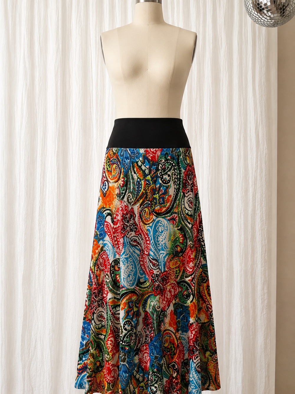 MSK Multicolor Paisley Maxi Skirt with Black Waistband